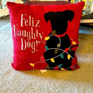 Feliz Naughty Dog pillow Christmas holiday black lab